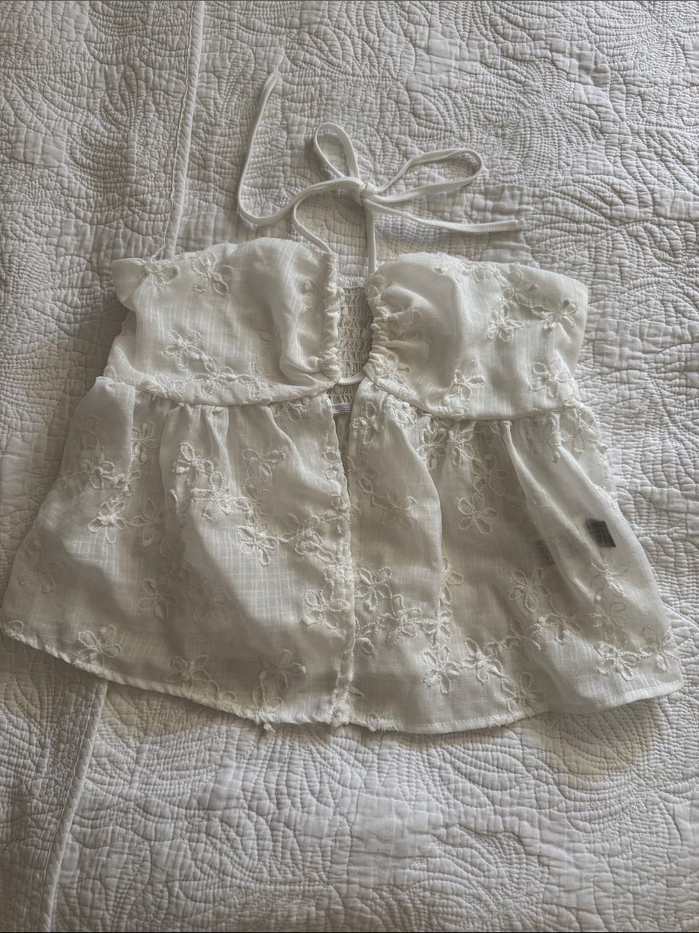 SHEIN White Embroidered Halter Crop Top